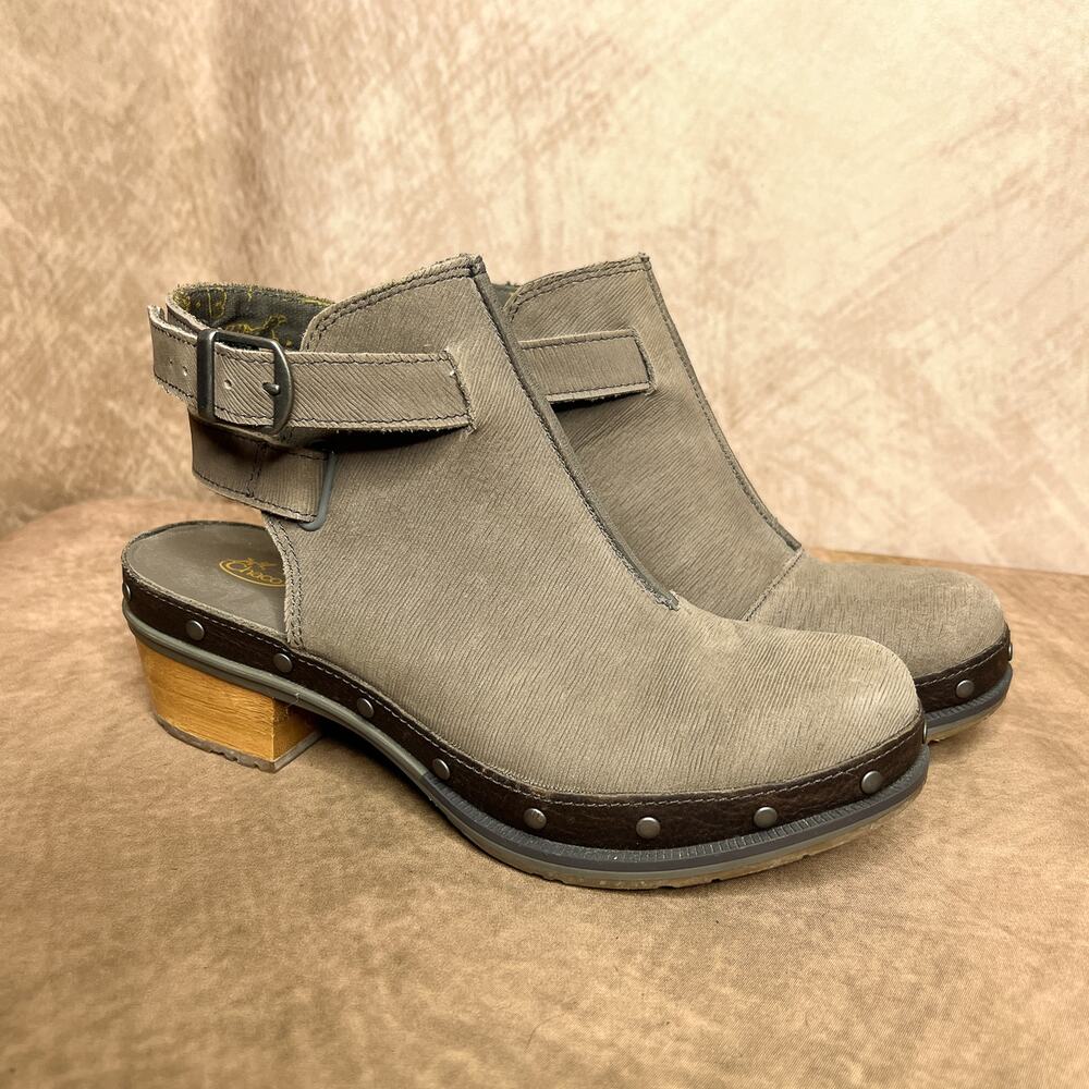 Chaco Cataluna Studded Leather Booties Open Back Gray Block Heel Outdoor Indie